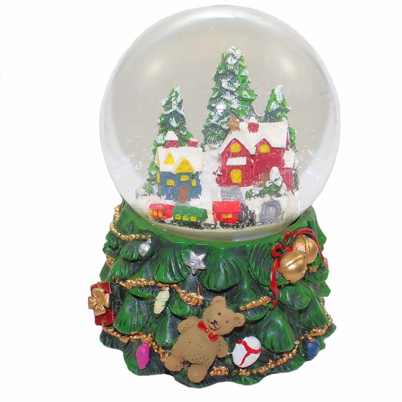 Schneekugel Winterdorf mit Zug